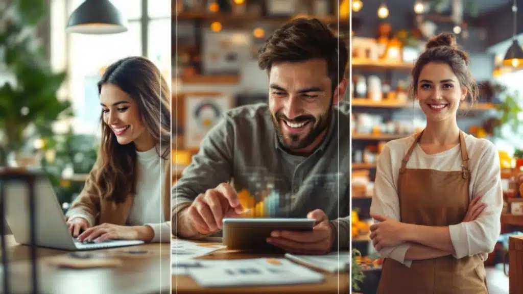 A photo collage showing a blogger, a marketer, and a small business owner who are the ideal users for Creaitor.ai.