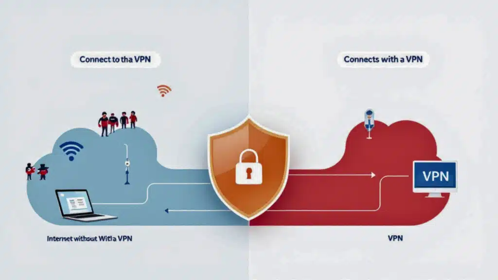 : A cautionary illustration showing personal data being siphoned from a smartphone with a "Free VPN" app to shadowy figures, symbolizing the risk of data selling and malware.