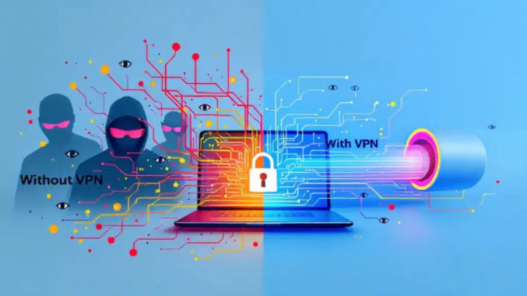 An illustration showing the entities that can see your activity without a VPN, including your ISP, government agencies, and hackers.